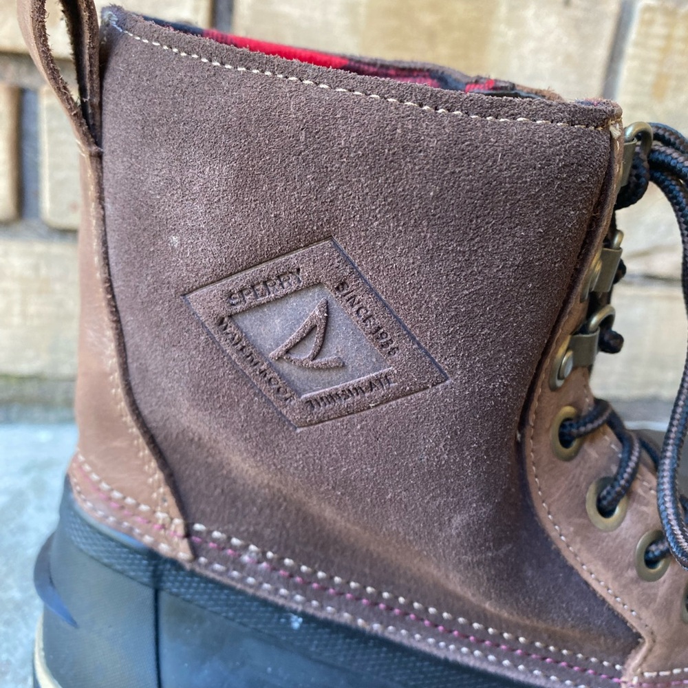 Sperry Duck Boots Men’s 7 / Women’s 9 Brown Leather Waterproof Flannel Insulated - Picture 5 of 9